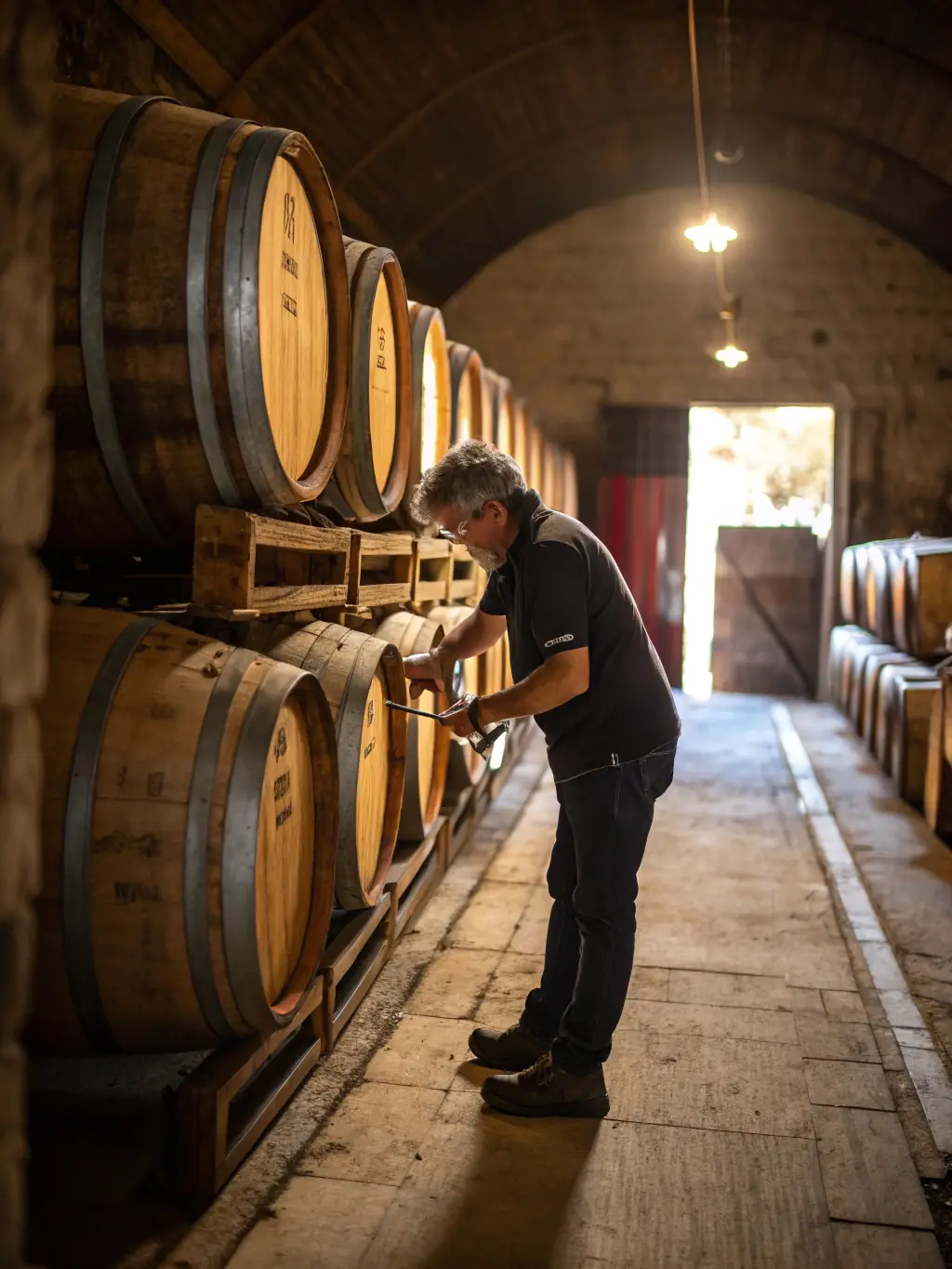 A sommelier pouring wine during a private wine tasting session in a historic wine cellar in Tuscany, highlighting exclusive access to wine experiences.