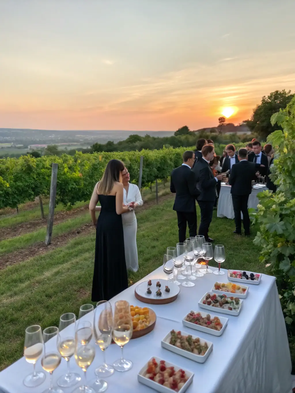 A photograph of a private wine tasting in a prestigious vineyard in Tuscany, Italy, featuring expert sommeliers and exquisite wines.